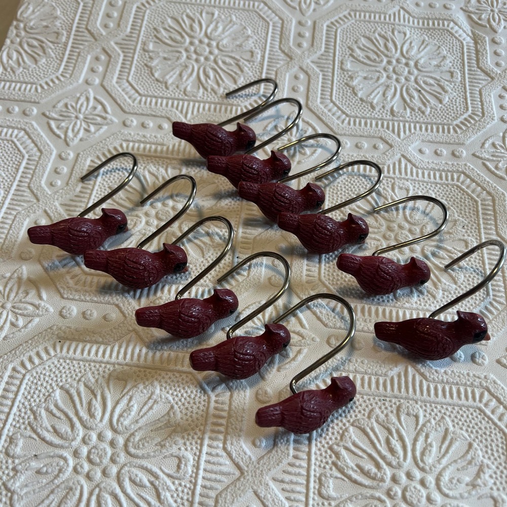 Red Cardinal Shower Curtain Hooks Set of 12 Bird Nature Rustic Cabin Decor